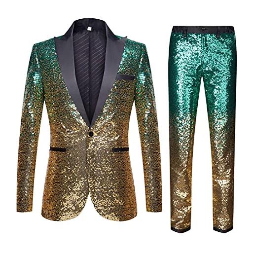 CARFFIV mens fashion gradient colori paillettes due pezzi set abiti (s, purple gold)