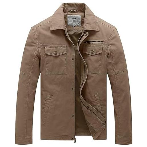WenVen giacca leggera mezza stagione giubbotto a vento con bavero giacca con zip antivento giubbotto multi tasche uomo cachi l