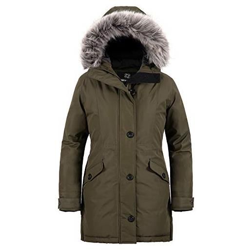 Wantdo cappotto caldo lungo invernale parka con cappuccio in pellicia antivento giacca slim fit idrorepellente giubbotto casual outdoor donna nero xl