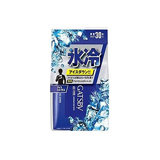 Mandom gatsby japan salviette deodoranti corpo per uomo, ice-feel ice citrus, 30 fogli, ideale per i viaggi