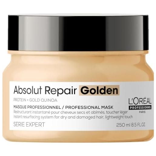 L'Oréal Professionnel Paris maschera gold professionale per capelli secchi e danneggiati absolut repair serie expert, formula ristrutturante leggera, 250 ml