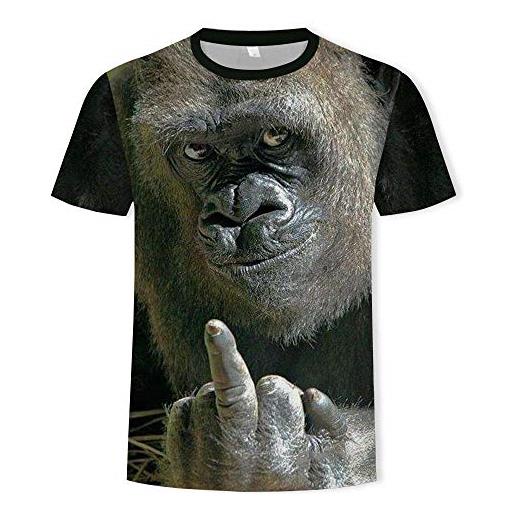 LGLZKA magliette unisex magliette casual a maniche corte estive stampate in 3d magliette felpa girocollo manica corta da uomo manica corta orangutan con il dito medio, 4xl