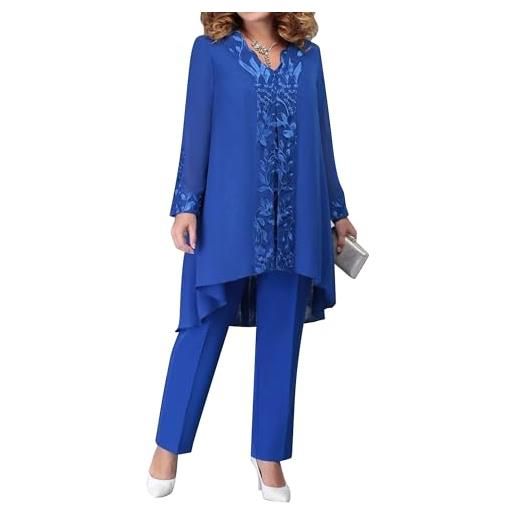 YiZYiF completo da donna 3 pezzi chiffon slim fit business blazer d'affari elegante ufficio cappotto giacca e pantaloni e crop top blu scuro d 5xl