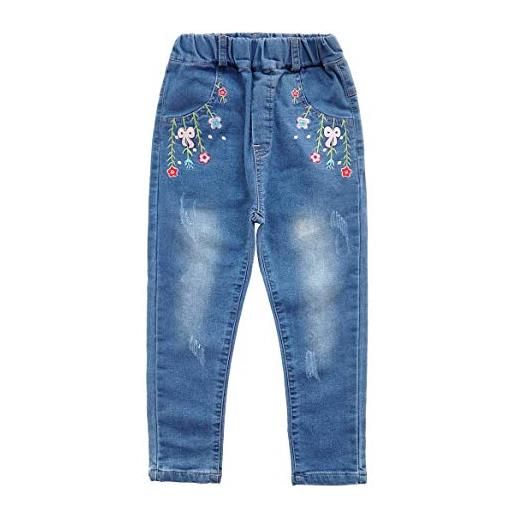 KIDSCOOL SPACE jeans da bambina in cotone elasticizzato lavato ricamato ciliegia, blu, 10-11 anni