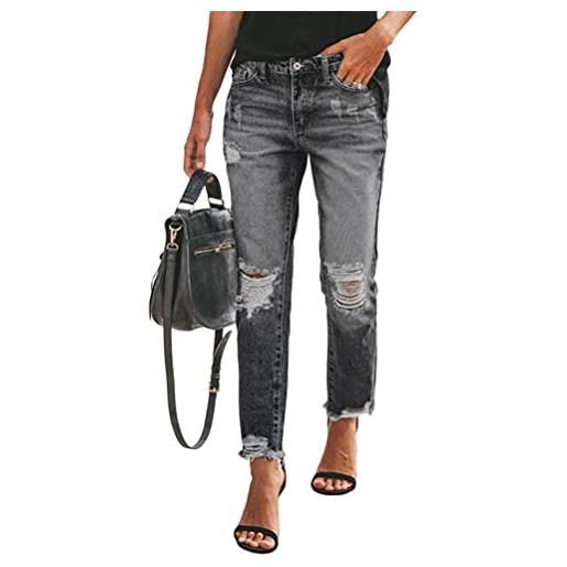 ORANDESIGNE jeans strappati donna jeans a vita bassa pantaloni leggings sottili pantaloni dritti jeans aderenti elasticizzati pantaloni in denim bootcut pantaloni a matita (f blu, xxl)
