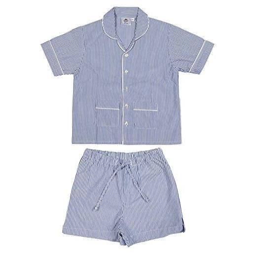 Allegrino pigiama corto in puro cotone per bambino set pigiama da notte per bambini da 2 a 16 anni (quadro blu celeste, 12 anni)