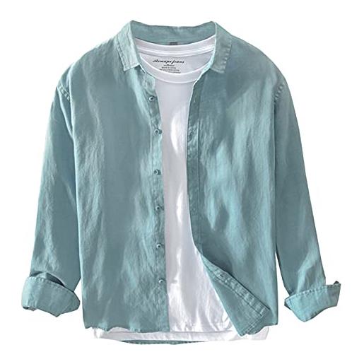 Icegrey camicia uomo camicie di lino a maniche lunghe camicie da spiaggia profondo blu 50 (3xl eu)