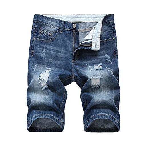 Tomwell pantaloncini di jeans da uomo pantaloni corti strappati con buco shorts casual estivo a grigio blu m