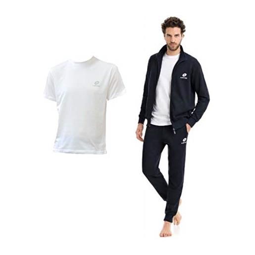 Lotto tuta uomo in felpa estiva, 2 pezzi + t-shirt, giacca in felpa estiva + pantalone in felpa estiva + t-shirt in cotone (felpa nera+pantalone nero+t-shirt bianca, l)