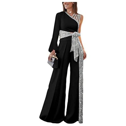 ORANDESIGNE donna monopezzi e tutine elegante tuta spalle scoperte vita alta pantaloni manica lunga casual siamesi salopette larghi jumpsuit moda tops pagliaccetti a nero, m