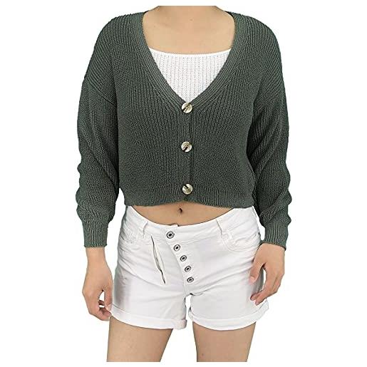 JOPHY & CO. maglia cardigan donna scollo a v in cotone a maniche lunghe (cod. 1505) (grigio, m)