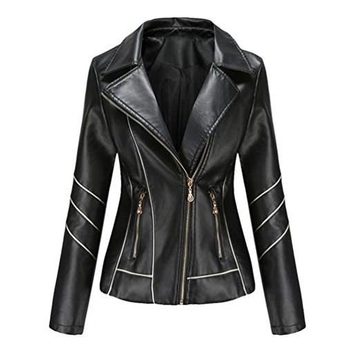 Zhiyuanan giacca ecopelle donna pu slim fit sottile collo bavero primavera autunno manica lunga elegante giubbino corto giubbotti biker con cerniera rosso l