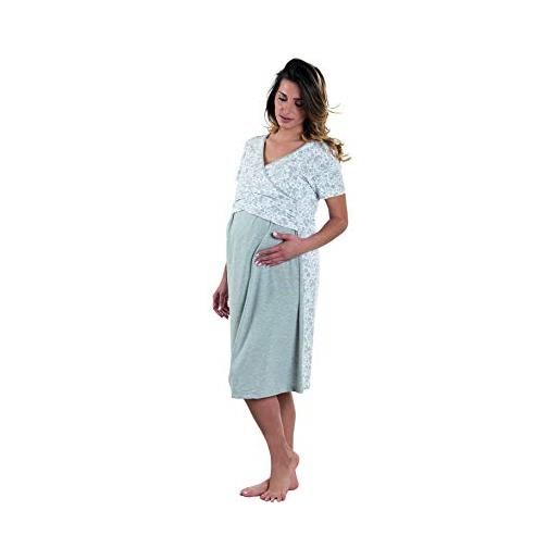 Premamy - camicia da notte per premaman, modello estivo in cotone bielastico traspirante, aperto davanti per allattamento, pre-post parto