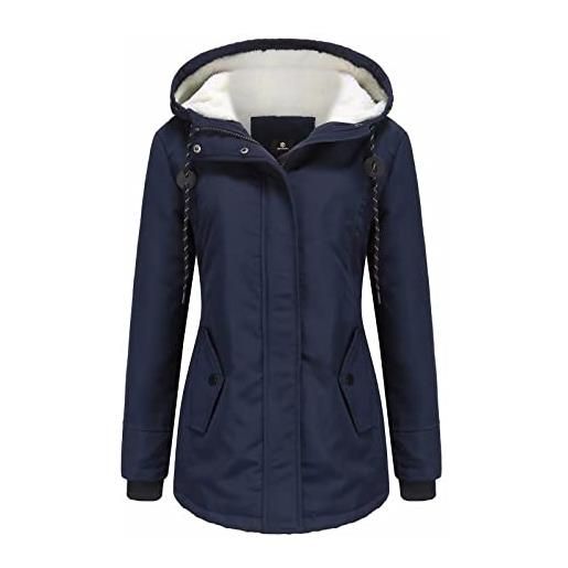 MEYOCEYO giacca invernale donna parka lungo casual giacca con cappuccio cappotto spessa caldo parka invernale blu marino xl