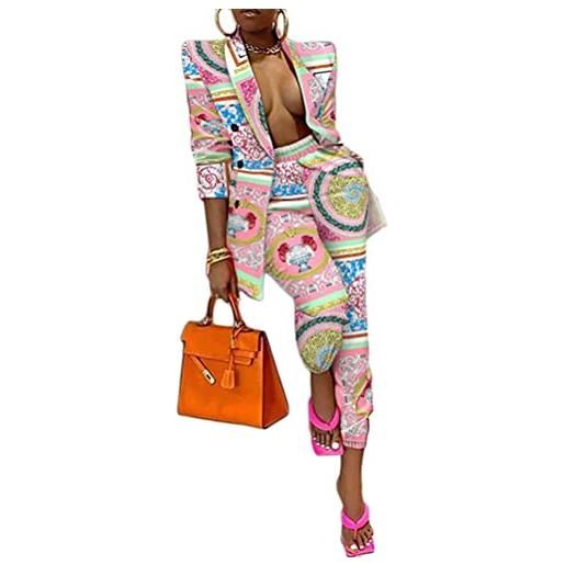 ORANDESIGNE donna tailleur pantalone completo blazer a maniche lunghe+pantaloni ufficio giacche da abito in due pezzi set per matrimoni e feste b nero l