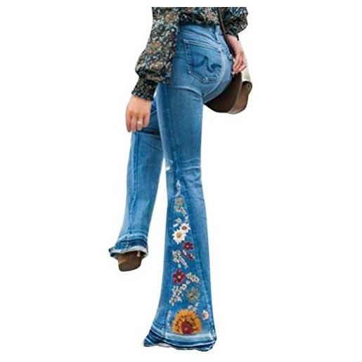 Minetom jeans donna push up pantaloni zampa elefante campana slim sexy a blu scuro large