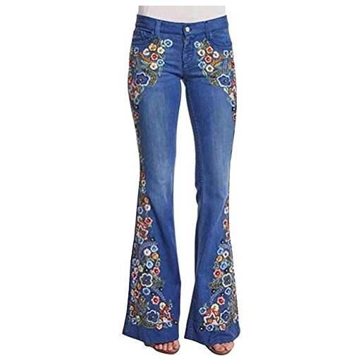 Minetom jeans straight donna vita alta pantaloni a campana bootcut larghi vintage casuale ricamo slim denim pants taglie forti b blu scuro x-small