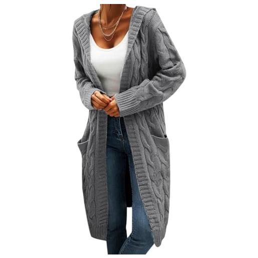 ORANDESIGNE cardigan donna lungo maglia cappotto anteriore aperto maglione casual primavera autunno inverno manica lunga cardigan 6-grigio scuro l