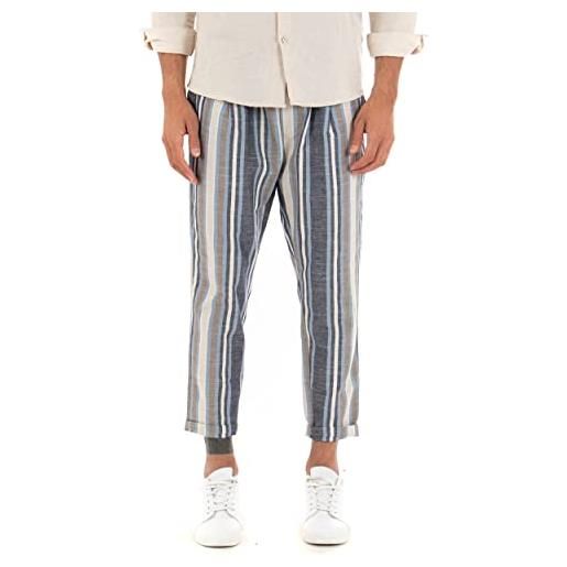 Giosal pantalone uomo lino rigato elastico coulisse fantasia righe bicolore tasca america casual vari colori (fango, xxl)