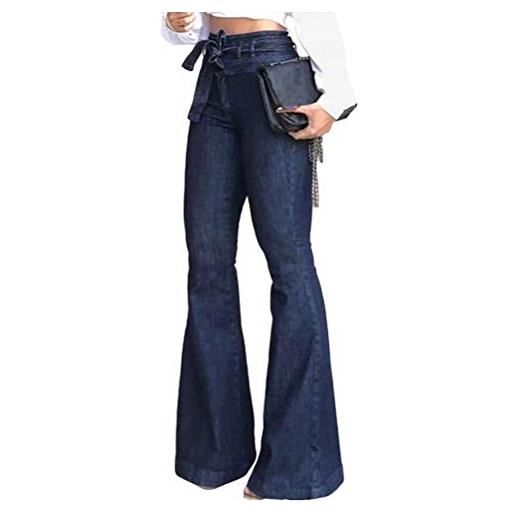 ORANDESIGNE Donna Jeggings Vita Alta Pantaloni Elastici Slim Fit Jeans Larghi Vintage Casuale Tinta Unita Pants Leggins C Azzurro M