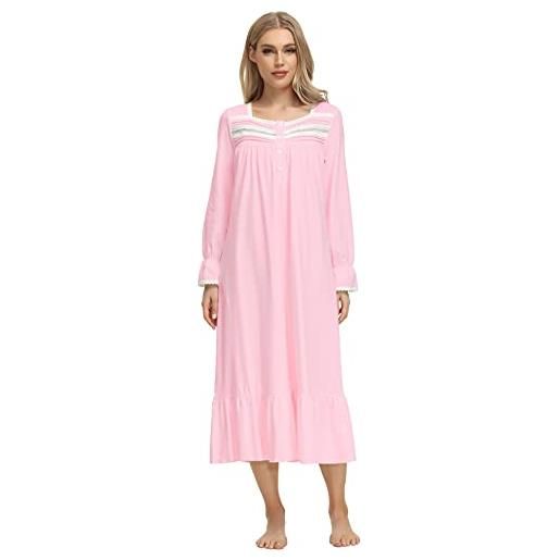 Verve Jelly camicia da notte da donna manica lunga pigiameria vintage vittoriana pizzo camicia da notte pigiama abito premaman allattamento camicia da notte floreale rosa l