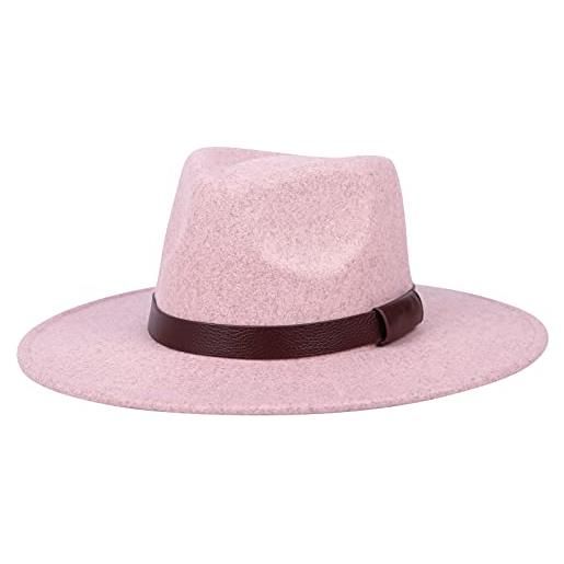 AIEOE - cappello fedora, da uomo e donna, in feltro, cappello jazz, a tesa larga, regolabile, per autunno e inverno, cappello panama, rosa-a, taglia unica
