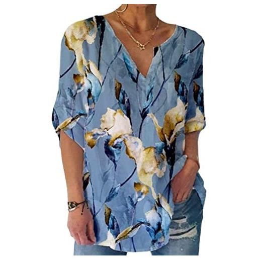 Onsoyours camicie estive da donna camicie in lino di cotone stampato camicie larghe stampate con scollo a v con maniche a tre quarti maglietta b cachi l