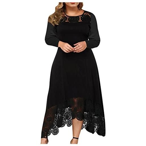 Minetom donna pizzo vestito lungo elegante pizzo taglie forti vestiti da cerimonia cocktail sera maxi abito casual estivi abiti g nero l