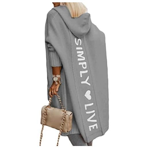 Onsoyours donna aperto anteriore maglione autunno inverno cardigan a maniche lunghe cappotto lungo casual oversize cardigan con cappuccio solido tasche a grigio m
