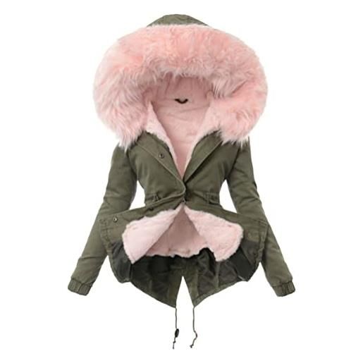 ticticlily cappotto invernale parka donna lungo giacche con cappuccio pelliccia sintetica tinta unita giubbino con tasche autunno casual slim coats taglia grossa d rosa 3xl