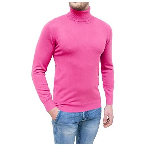 Evoga maglione dolcevita uomo invernale rosa pullover maglia a collo alto casual inverno (xl, rosa)