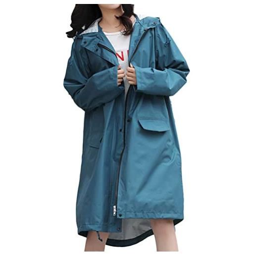 Minetom giacca a vento donna con cappuccio giacca impermeabile lungo antipioggia leggera cappotto all'aperto montagna campeggio a nero xxl