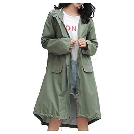 Minetom giacca a vento donna con cappuccio giacca impermeabile lungo antipioggia leggera cappotto all'aperto montagna campeggio a blu l