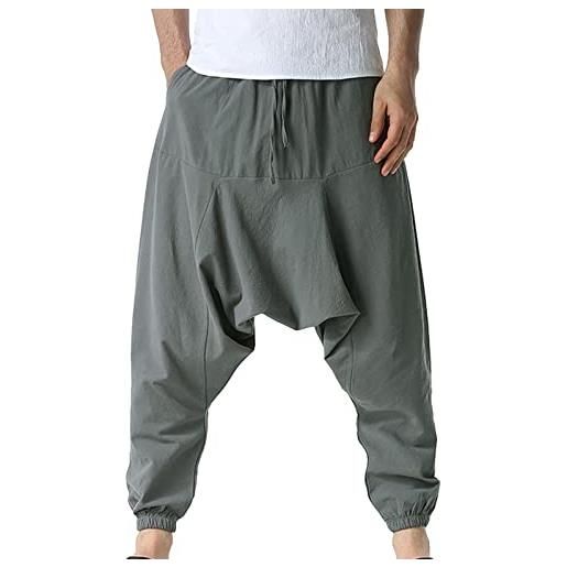 Generico pantaloni invernali jeans pantaloni harem da yoga a vita media con coulisse allentata da uomo casual con tasche pantaloncini uomo cotone con tasche