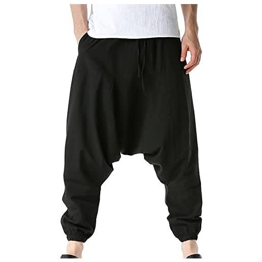 Generico pantaloni invernali jeans pantaloni harem da yoga a vita media con coulisse allentata da uomo casual con tasche pantaloncini uomo cotone con tasche