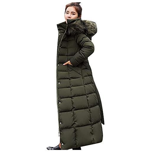 ZIXING Fashion donna piumino inverno lungo giubbotto con cappuccio di pelliccia ecologica eleganti caldo giubbotto trapuntata giacca grigio m