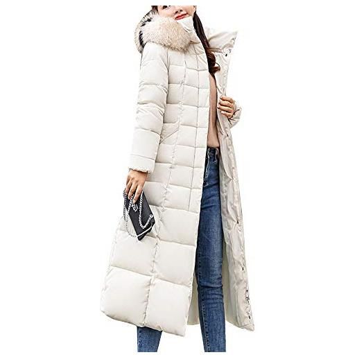 ZIXING Fashion donna piumino inverno lungo giubbotto con cappuccio di pelliccia ecologica eleganti caldo giubbotto trapuntata giacca grigio m