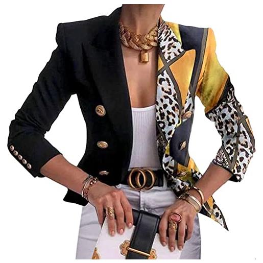 ShangSRS blazer donna casual stampa cappotto solido aperto giacca slim elegante top manica lunga business blazer corto giacca cardigan (nero*2, m)