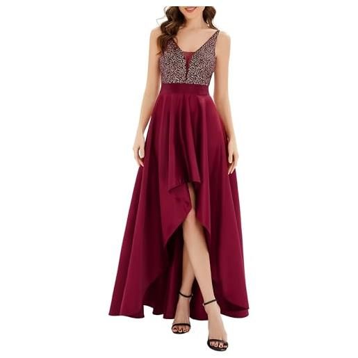 Ever-Pretty abito da cerimonia scollo a v maniche corte linea ad a corto davanti lungo dietro da donna grigio 52