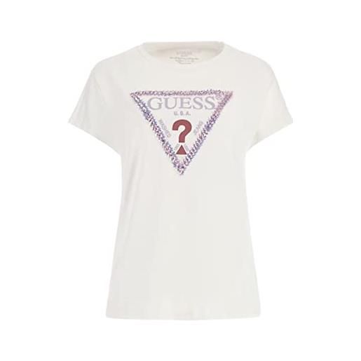 GUESS t-shirt manica corta da donna marchio, modello 3d flowers triangle w3gi39k68d2, realizzato in sintetico. S rosa