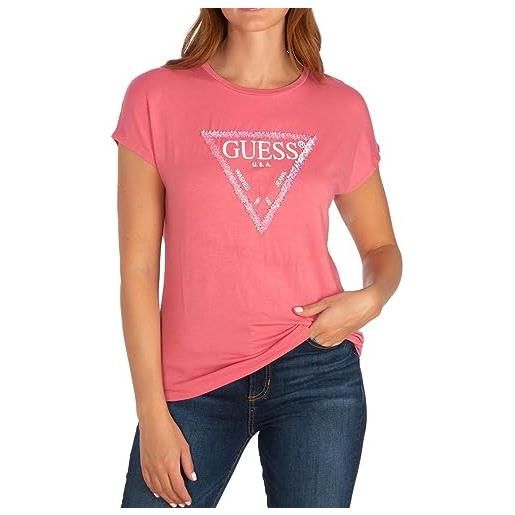 GUESS t-shirt manica corta da donna marchio, modello 3d flowers triangle w3gi39k68d2, realizzato in sintetico. S rosa