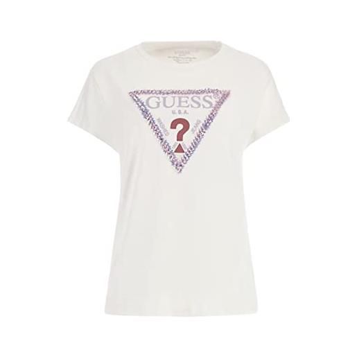 GUESS t-shirt donna ss rn 3d flowers triangle tee bianco es23gu92 w3gi39k68d2 l