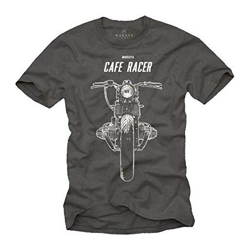 MAKAYA maglietta uomo - cafe racer r100 - t-shirt moto regalo motociclista grigio blu taglia xl