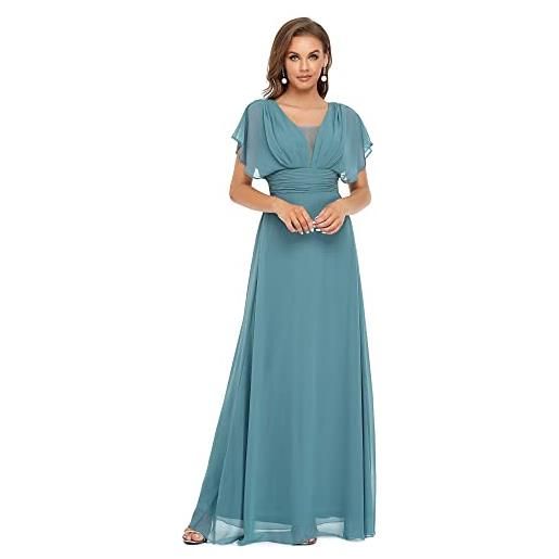 Ever-Pretty vestito da sera donna chiffon linea ad a scollo a v maniche corte stile impero lungo blu navy 42