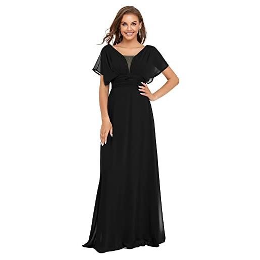 Ever-Pretty vestiti da cerimonia lungo stile impero chiffon scollo a v maniche con volant donna denim blu 46