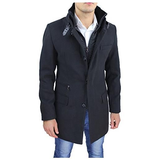 Mat Sartoriale cappotto giaccone uomo nero sartoriale invernale slim fit soprabito elegante con gilet interno (xl)