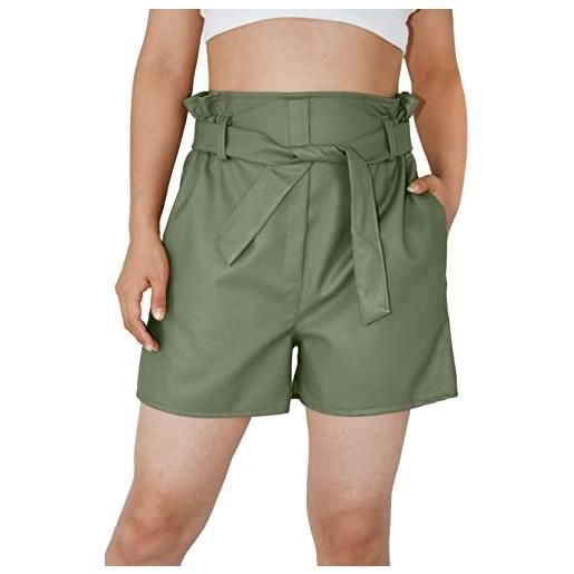 JOPHY & CO. pantaloncini donna in ecopelle con vita alta e gamba larga (cod. 6192) (militare, l)