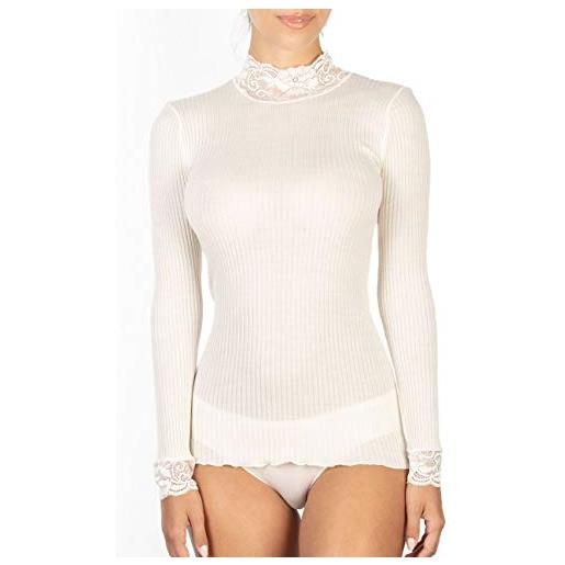 EGI maglia donna manica lunga in micro lana costine con lupetto e polsi in pizzo (s/m, grigio)