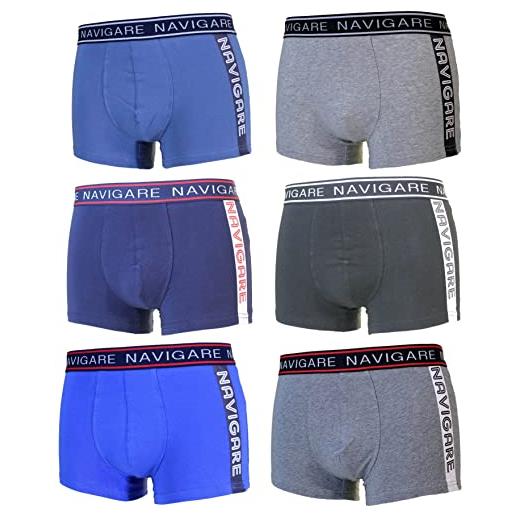 Navigare 6 boxer uomo underwear mutanda intimo elasticizzato elastico esterno varie fantasie (s, 21144z)