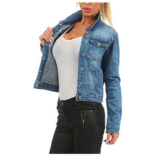YOUCAI donna giacca in jeans corta slim fit giubbotto denim manica lunga elegante casual giubbino, xl, blu 2